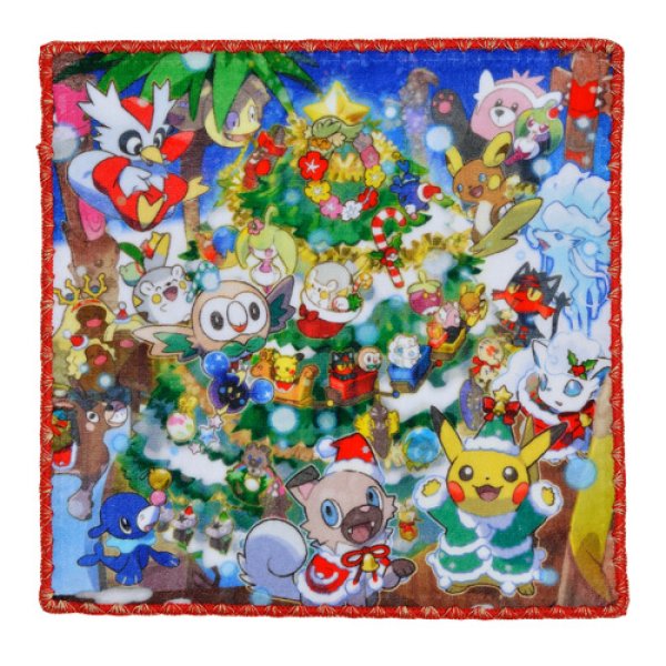 Photo1: Pokemon Center CHRISTMAS 2017 Hand towel Handkerchief Pikachu Alola Vulpix Rockruff (1)