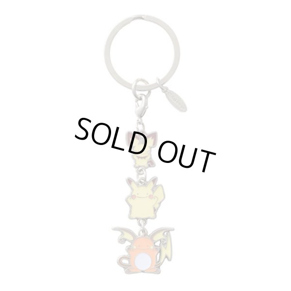 Photo1: Pokemon Center 2017 Transform Ditto Both sides Triple Metal Charm Key chain Pikachu Pichu Raichu (1)