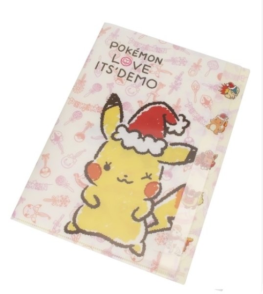 Photo1: POKEMON LOVE ITS' DEMO Christmas A4 Size Clear File 5 Pocket White Pikachu (1)