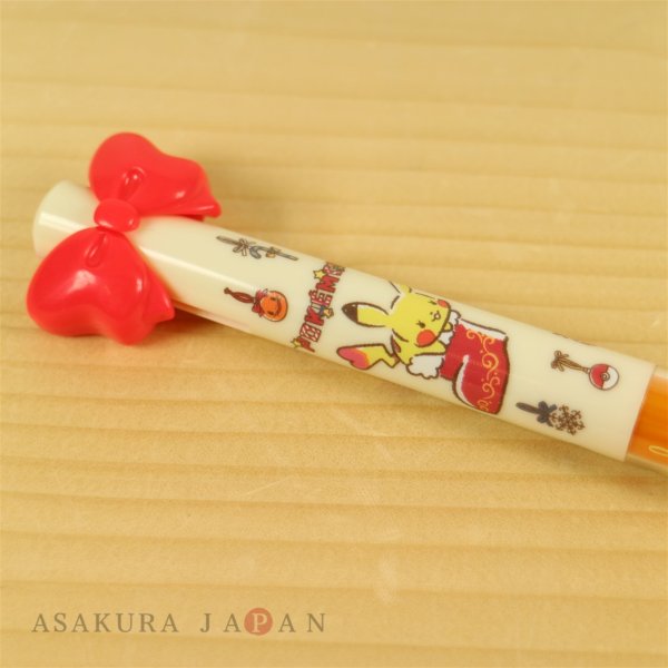 Photo3: POKEMON LOVE ITS' DEMO Christmas 2 color Bow Ballpoint pen Orange Pikachu Black & Red Ink (3)