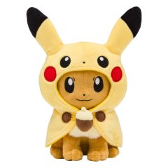 Pokemon Center 2018 FAN OF PIKACHU & EEVEE Pikachu Poncho Eevee Plush doll