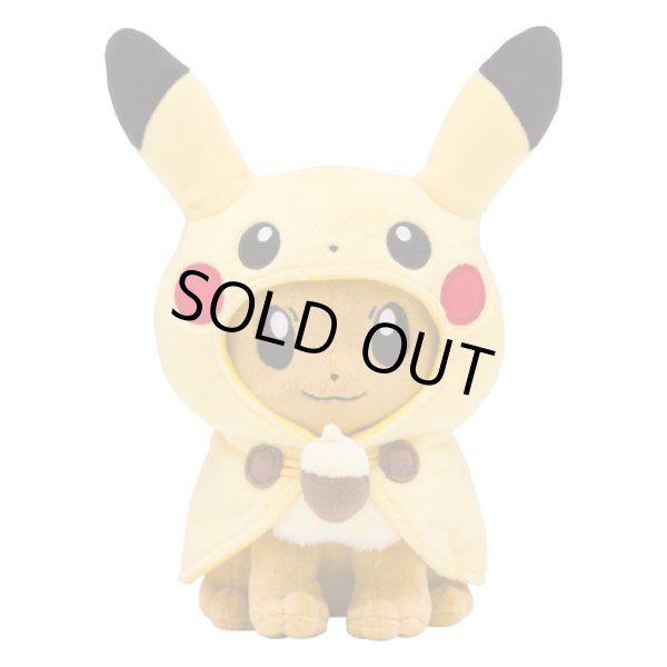 Photo1: Pokemon Center 2018 FAN OF PIKACHU & EEVEE Pikachu Poncho Eevee Plush doll (1)