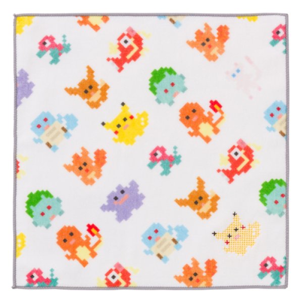 Photo1: Pokemon Center 2018 Dot Pixel Pokemon Hand towel Handkerchief white (1)