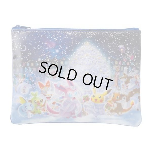 Photo1: Pokemon Center 2019 Frosty Christmas Flat pouch case with SEQUINS (1)