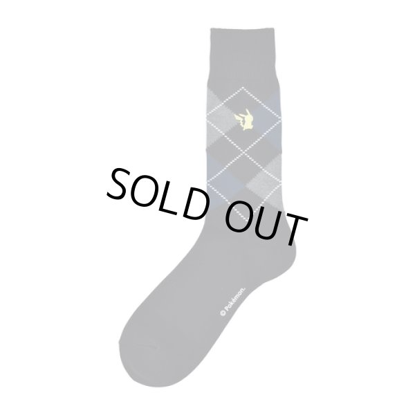 Photo1: Pokemon Center 2019 Socks for Men 25 - 27 cm 1 Pair Crew socks Argyle Pikachu Black (1)