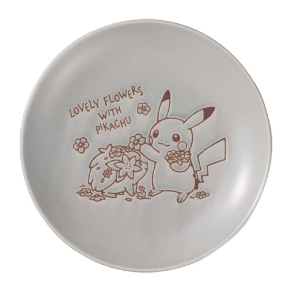 Photo1: Pokemon Center 2021 LOVELY FLOWERS WITH PIKACHU Plate M size Blue gray ver. (1)