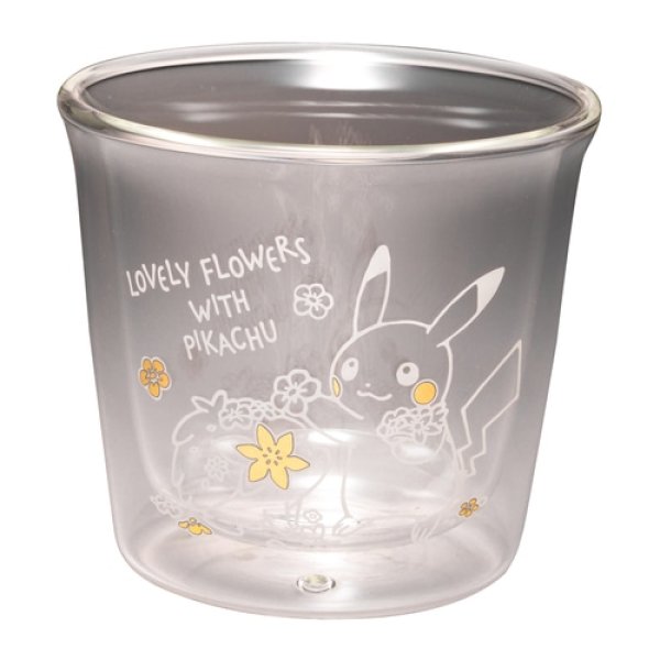 Photo1: Pokemon Center 2021 LOVELY FLOWERS WITH PIKACHU Heat resistant double wall glass (1)