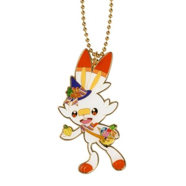 Photo1: Pokemon Center 2021 Halloween Pumpkin Banquet Metal Key chain #3 Scorbunny (1)