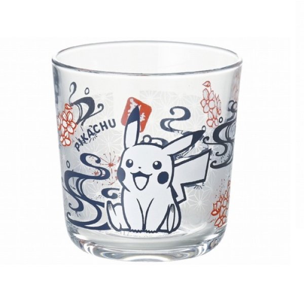 Photo1: Pokemon 2021 Kiri-e art Glass cup Pikachu Wide tumbler (1)