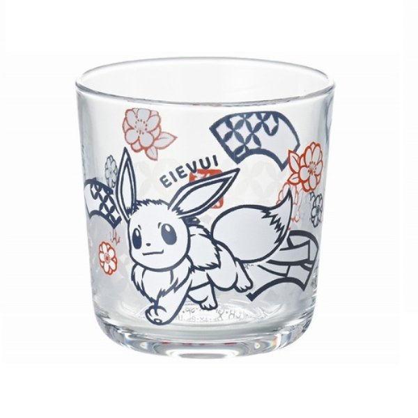 Photo1: Pokemon 2021 Kiri-e art Glass cup Eevee Wide tumbler (1)