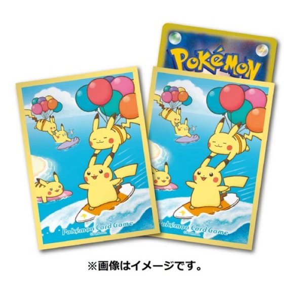 Photo1: Pokemon Center Original Card Game Sleeve Surfing Pikachu & Flying Pikachu 64 sleeves (1)