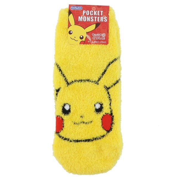 Photo1: Pokemon Fluffy MOKOMOKO Warm Socks for Women 23 - 25 cm 1 Pair Pikachu Face (1)