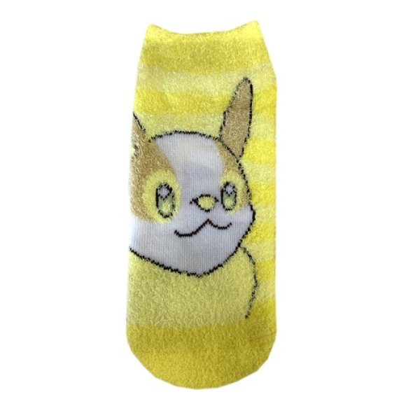Photo1: Pokemon Fluffy MOKOMOKO Warm Socks for Women 23 - 25 cm 1 Pair Yamper stripes (1)