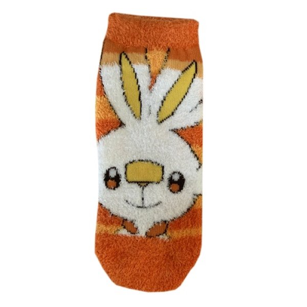 Photo1: Pokemon Fluffy MOKOMOKO Warm Socks for Women 23 - 25 cm 1 Pair Scorbunny stripes (1)