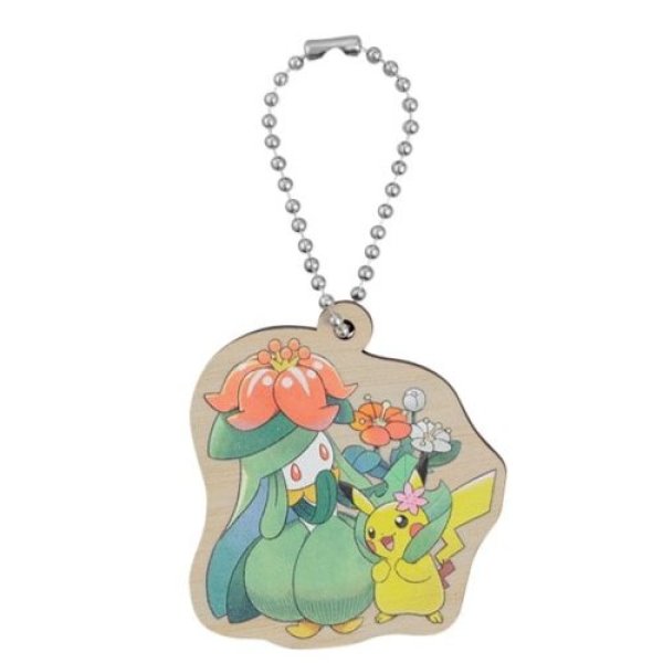 Photo1: Pokemon Center 2022 Mori No Okurimono Wooden Charm Key chain #6 Lilligant Pikachu (1)