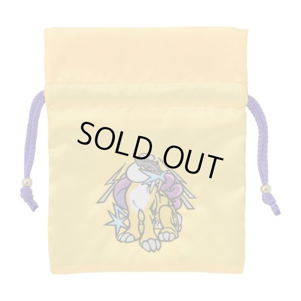 Photo1: Pokemon Center 2023 Pikachu Hanten Satin Drawstring Pouch Bag Raikou ver. (1)