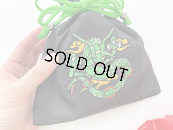 Photo4: Pokemon Center 2023 Pikachu Hanten Satin Drawstring Pouch Bag Rayquaza ver. (4)