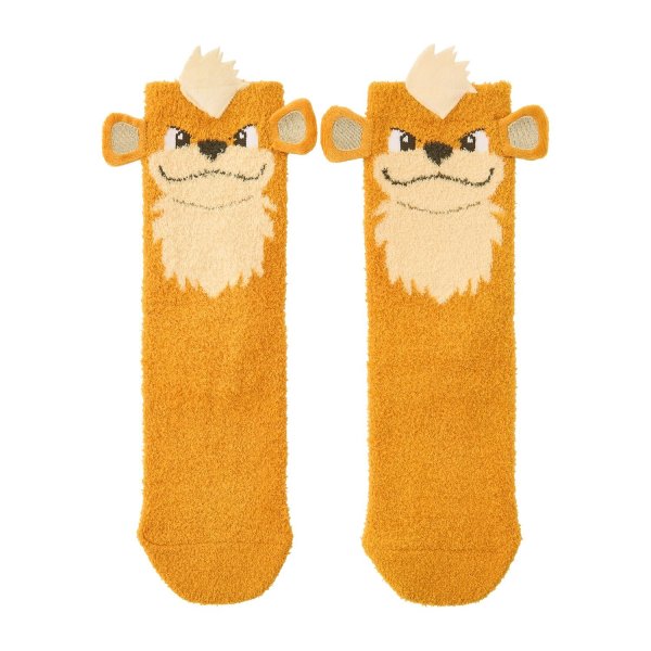 Photo1: Pokemon Center 2026 Socks for Women 23 - 25 cm 1 Pair Fluffy MOKOMOKO Growlithe (1)