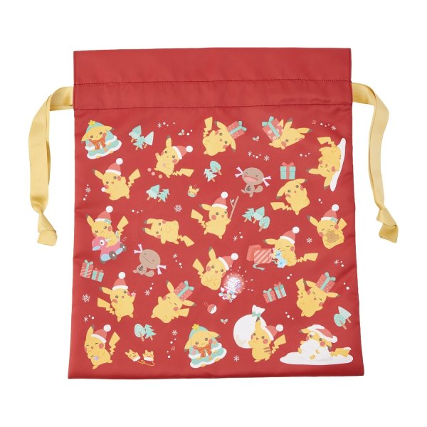 Photo1: Pokemon Center 2026 Preparing For Christmas Pikachu Drawstring Pouch Bag (1)