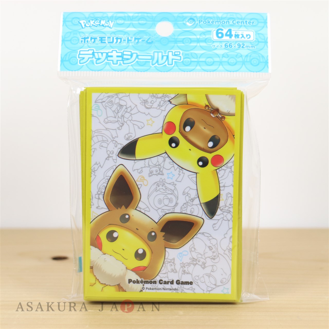 Pokemon Center Original Card Game Sleeve FAN OF PIKACHU & EEVEE Poncho 64  sleeves