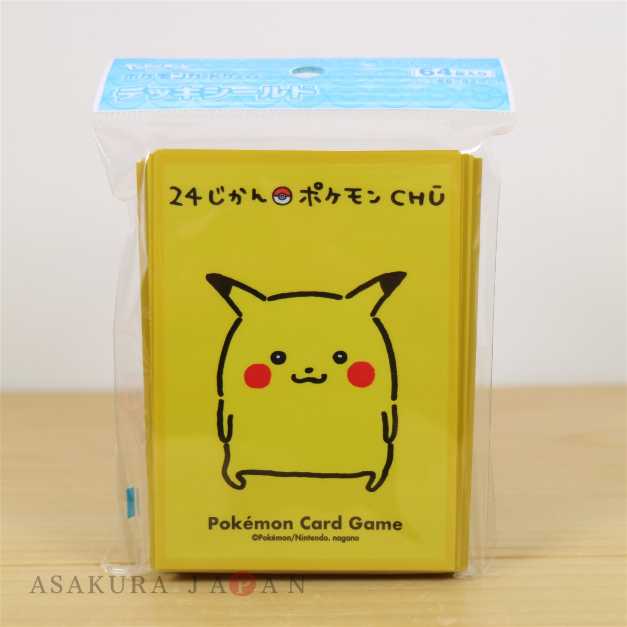 24-hour Pokémon time Pikachu Card Deck Shield Pokemon center JAPAN 64 Sleeves