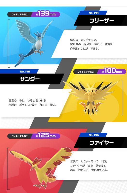 BANDAI POKEMON SCALE WORLD Kanto edition Articuno Zapdos Moltres